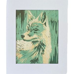 Fox Art Hand Printed Linocut Owl Reduction Print Woodland Animal Art Matted